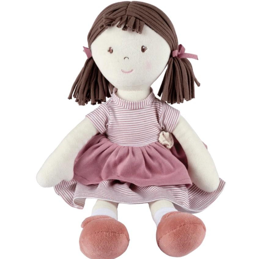 Bonikka doll Brook: Beautiful rag doll 38cm tall with brown hair, brown eyes and a pink dress and shoes
