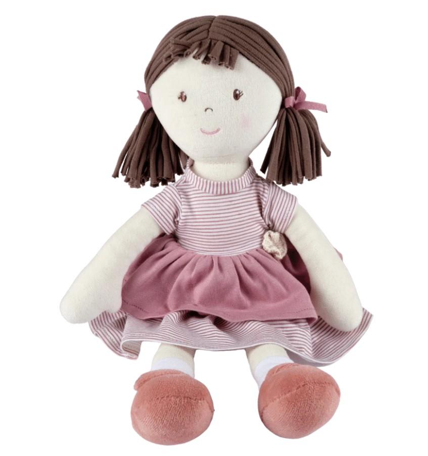 Bonikka doll Brook: Beautiful rag doll 38cm tall with brown hair, brown eyes and a pink dress and shoes