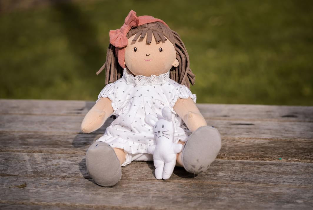 Bonikka Sofia doll in a new outfit with pink headband