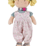 Bonikka doll my best friend Lucy with blonde pigtails, freckles no brown eyes. Wearing a floral jumpsuit and grey shoes