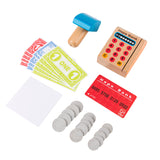 1,5,10 dollar notes and 1,5,10 dollar coins, credit card, card terminal and scanner