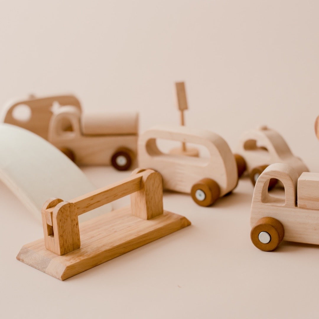 Small wooden cars and trucks from QToys Vehicle Play Set